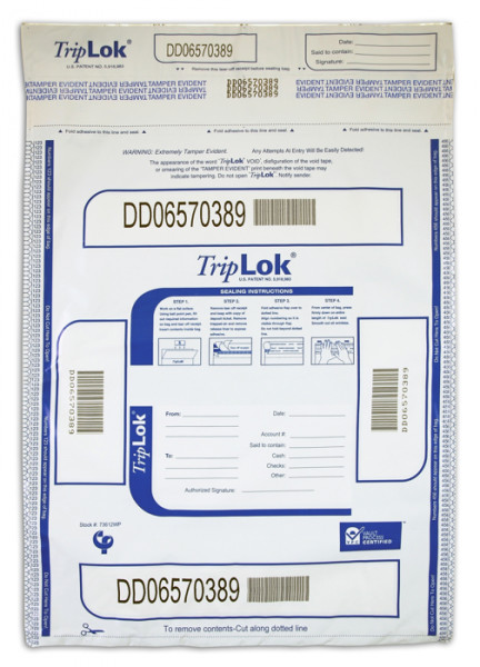 White TripLok Deposit Bag With Pocket, 12'' X 16''