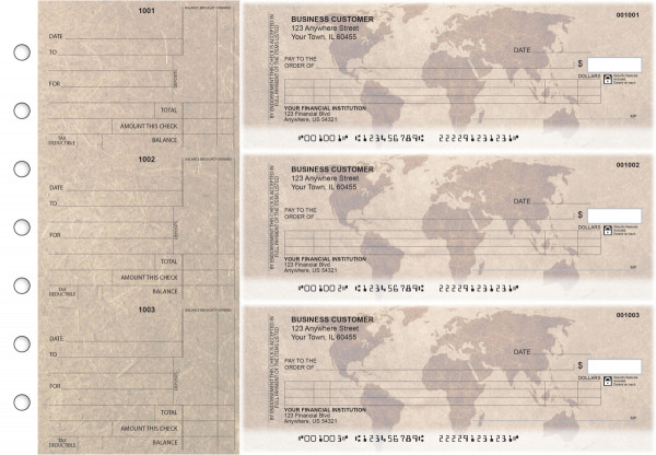 World Map Itemized Counter Signature Business Checks