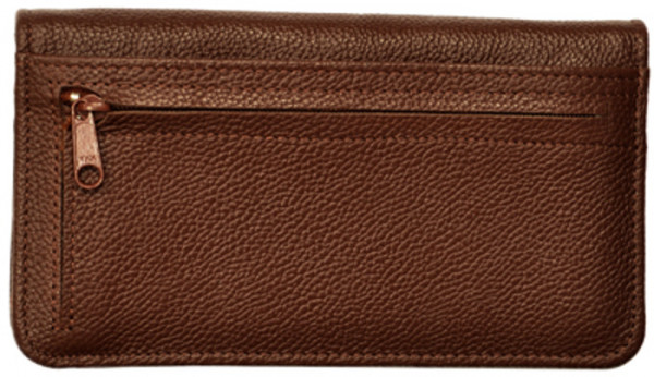 Dark Brown Leather Zippered Checkbook Cover