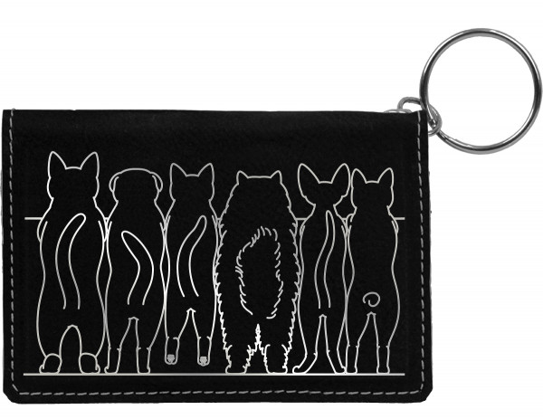 Cat Tails Engraved Leather Keychain Wallet
