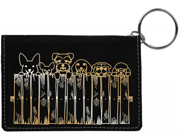 Peeking Pups Engraved Leather Keychain Wallet