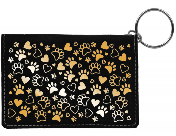 Paw Prints Engraved Leather Keychain Wallet | KLE-00008