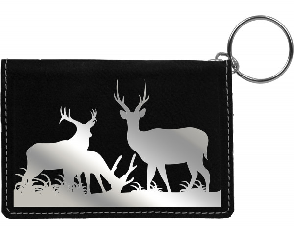 Grazing Buck Engraved Leather Keychain Wallet