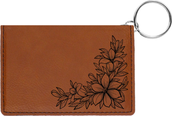 Floral Filigree Engraved Leather Keychain Wallet