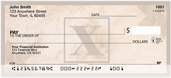 Simplistic Monogram 'X' Personal Checks | MONO-01X