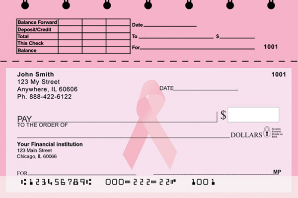 Pink Ribbon Top Stub Personal Checks | TSCHA-01